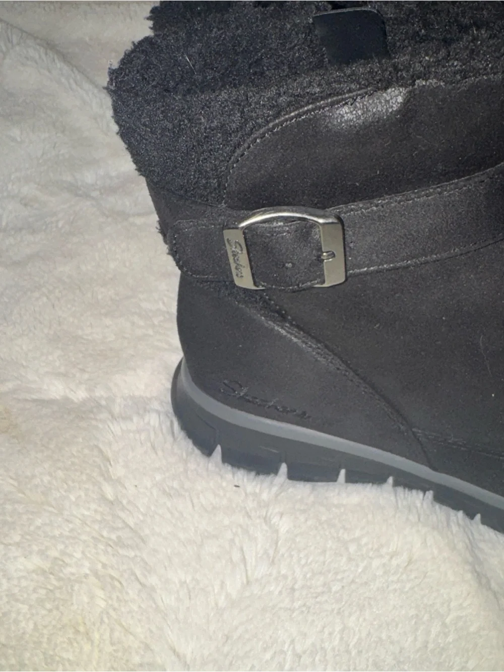 Skechers Black Fleece-Lined Winter Ankle Boots